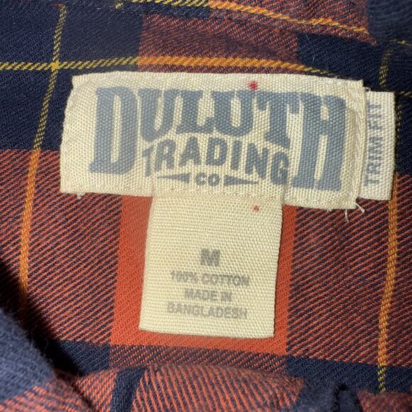 Duluth Trading Flannel Long Sleeve Shirt M Mens Buffalo Plaid‎ Orange Trim Fit - Picture 2 of 4